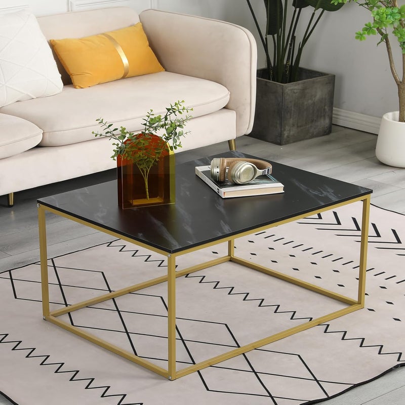 HOME CUBE Center Table for Living Room Coffee Table Tea Table End Table Decorative Item Marble Design Engineered Wood Top 80x60x45 CM CF016 Black - Image 3