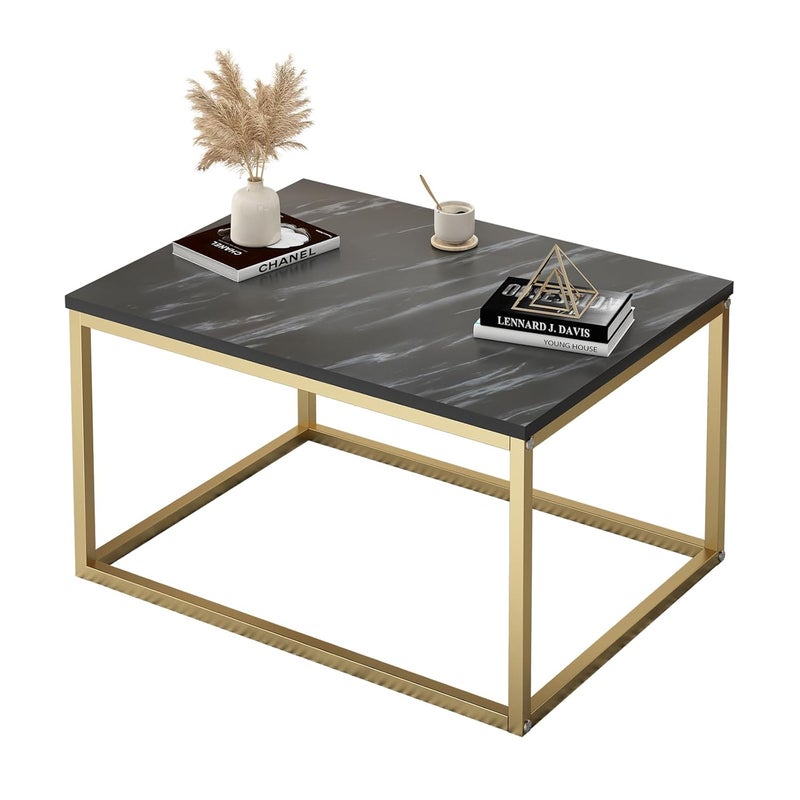 HOME CUBE Center Table for Living Room Coffee Table Tea Table End Table Decorative Item Marble Design Engineered Wood Top 80x60x45 CM CF016 Black - Image 4