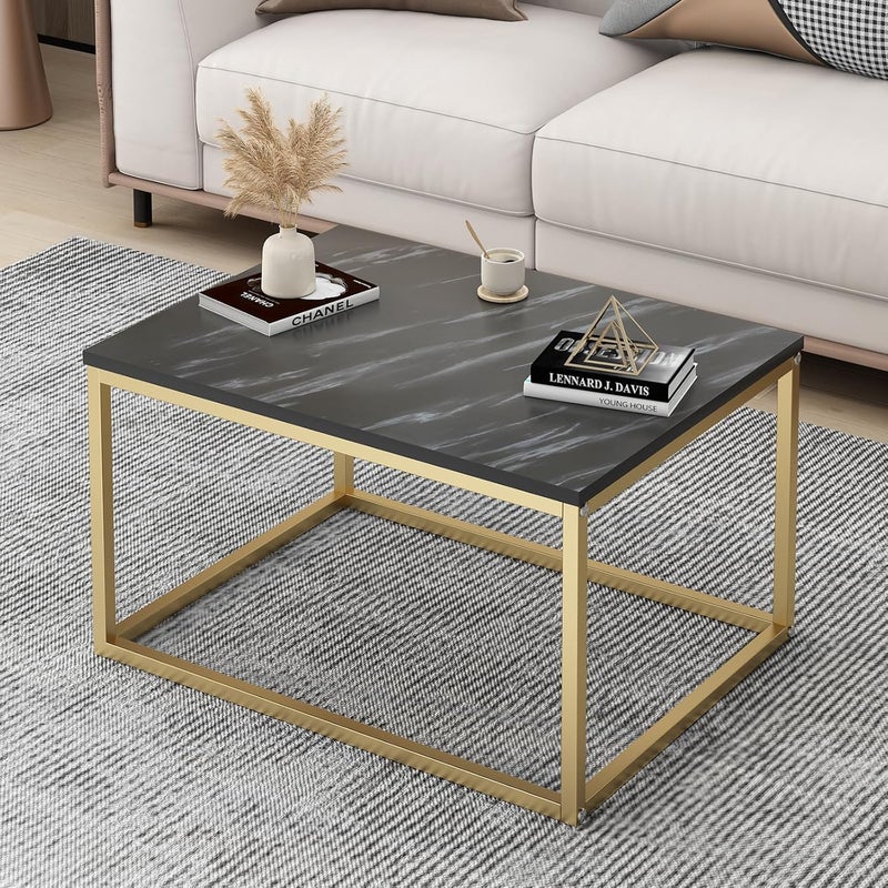 HOME CUBE Center Table for Living Room Coffee Table Tea Table End Table Decorative Item Marble Design Engineered Wood Top 80x60x45 CM CF016 Black - Image 1