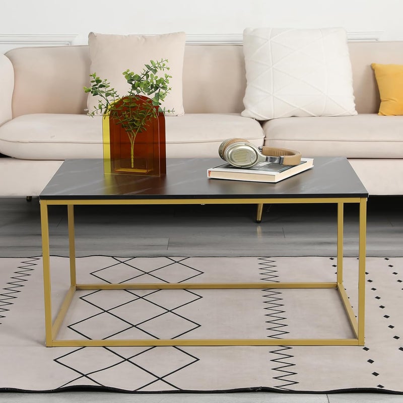 HOME CUBE Center Table for Living Room Coffee Table Tea Table End Table Decorative Item Marble Design Engineered Wood Top 80x60x45 CM CF016 Black - Image 5