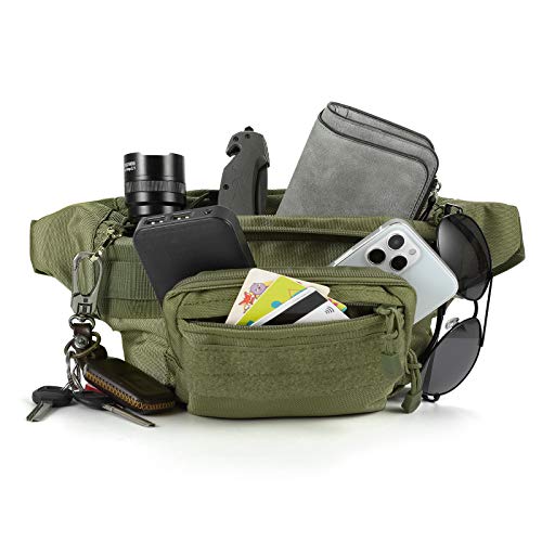 FRTKK Tactical Fanny Pack Military Waist Bag Pack with USA Flag Patch Utility Hip Pack with Adjustable Strap for Outdoors Fishing Cycling Camping Hiking Dog Walking (Army green 2) - Image 2