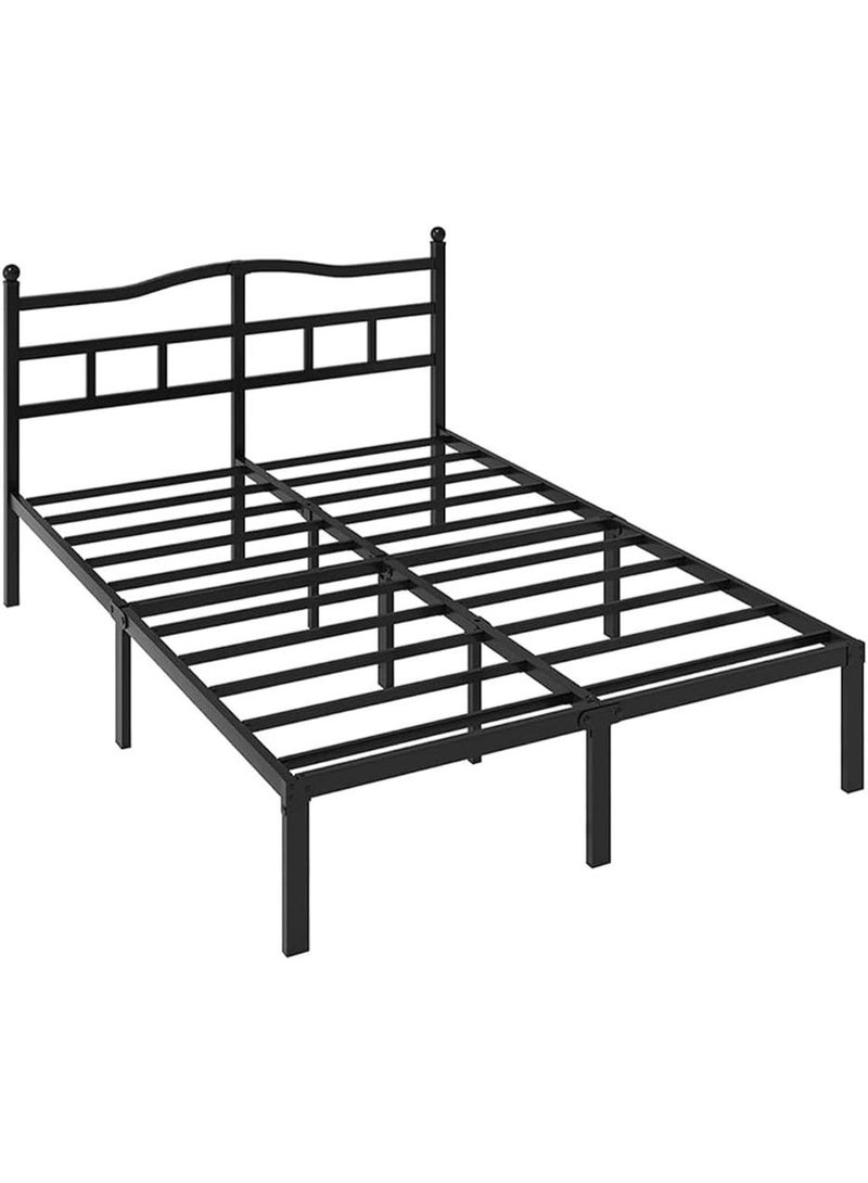 HOCC Metal Platform Bed Frame 189.5 x 136.1 CM – Heavy Duty Steel Bed Frame with Iron Headboard, Under Bed Storage, Black Double Bed Base - Image 1