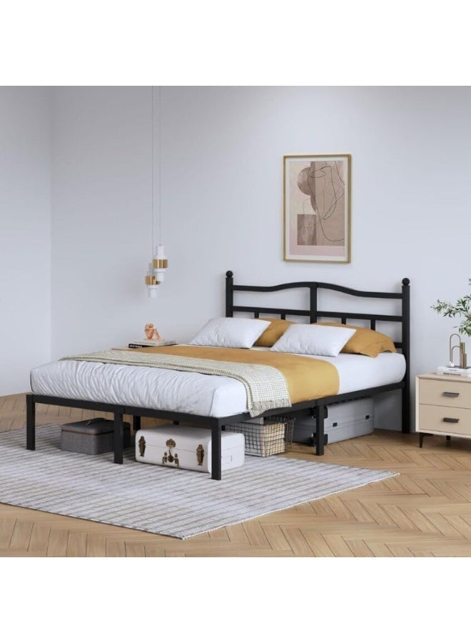 HOCC Metal Platform Bed Frame 189.5 x 136.1 CM – Heavy Duty Steel Bed Frame with Iron Headboard, Under Bed Storage, Black Double Bed Base - Image 4