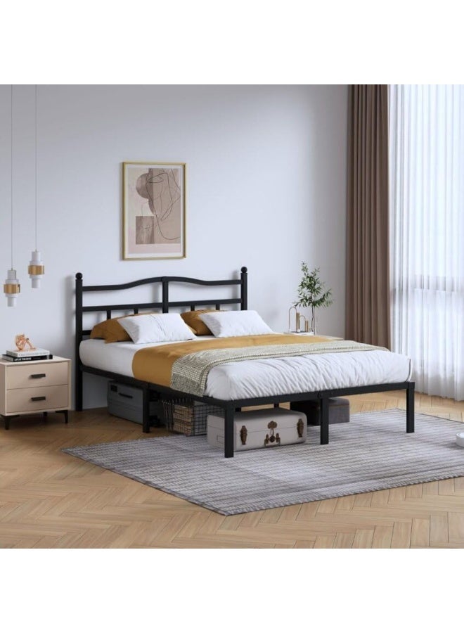 HOCC Metal Platform Bed Frame 189.5 x 136.1 CM – Heavy Duty Steel Bed Frame with Iron Headboard, Under Bed Storage, Black Double Bed Base - Image 3