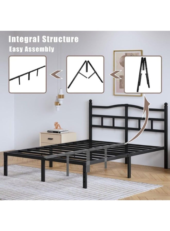 HOCC Metal Platform Bed Frame 189.5 x 136.1 CM – Heavy Duty Steel Bed Frame with Iron Headboard, Under Bed Storage, Black Double Bed Base - Image 5