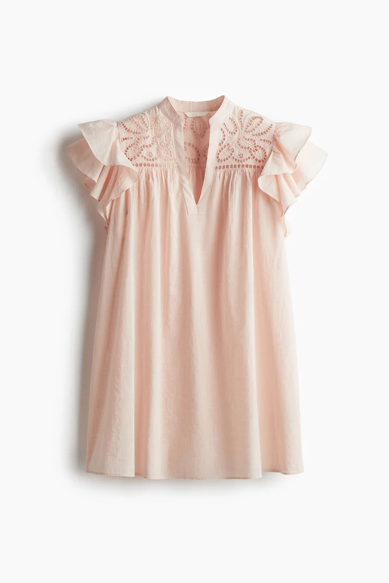H&M Flutter-sleeve dress with broderie anglaise