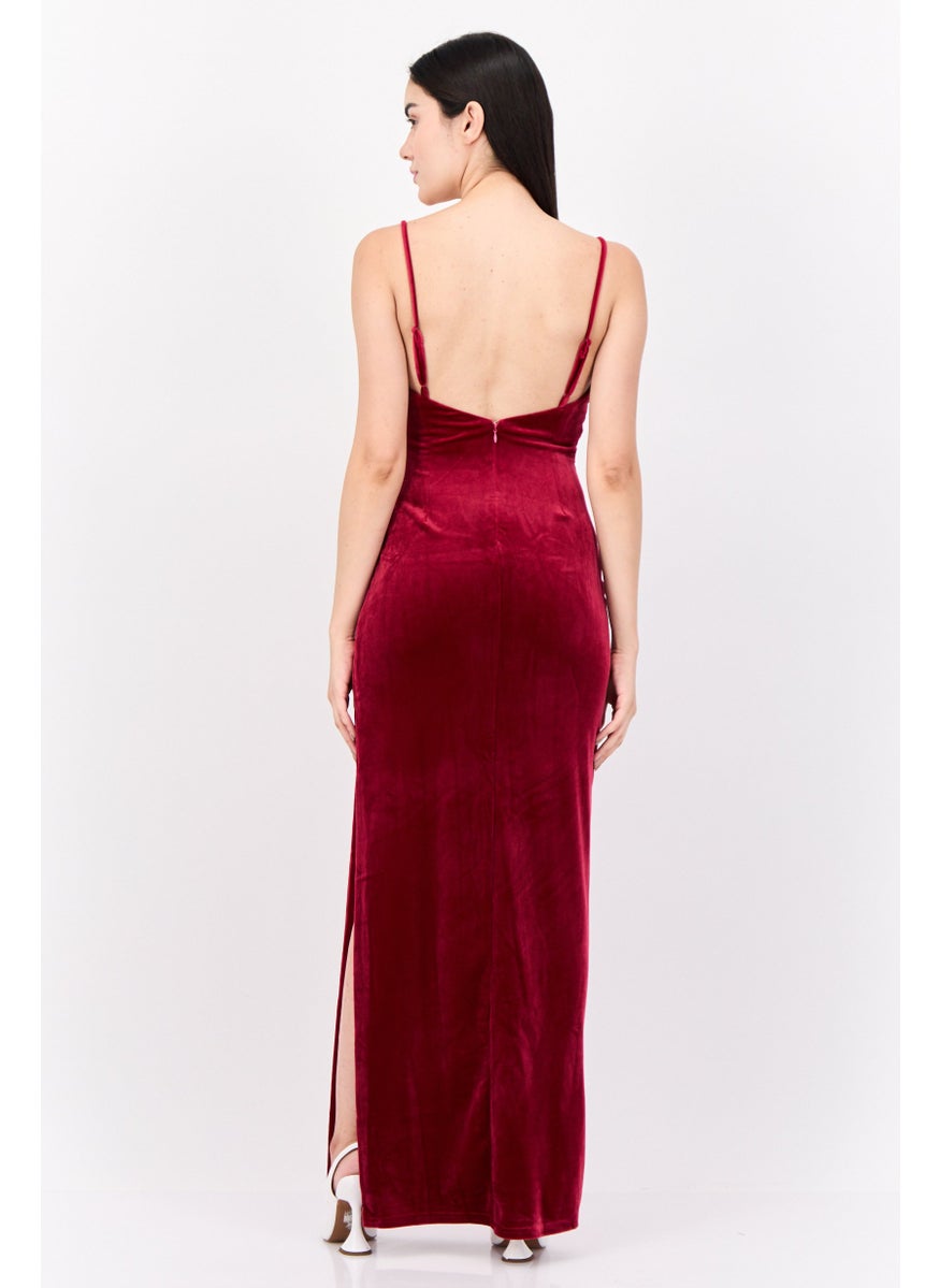 Lulus Women Velvet Maxi Dress, Burgundy  - Image 4