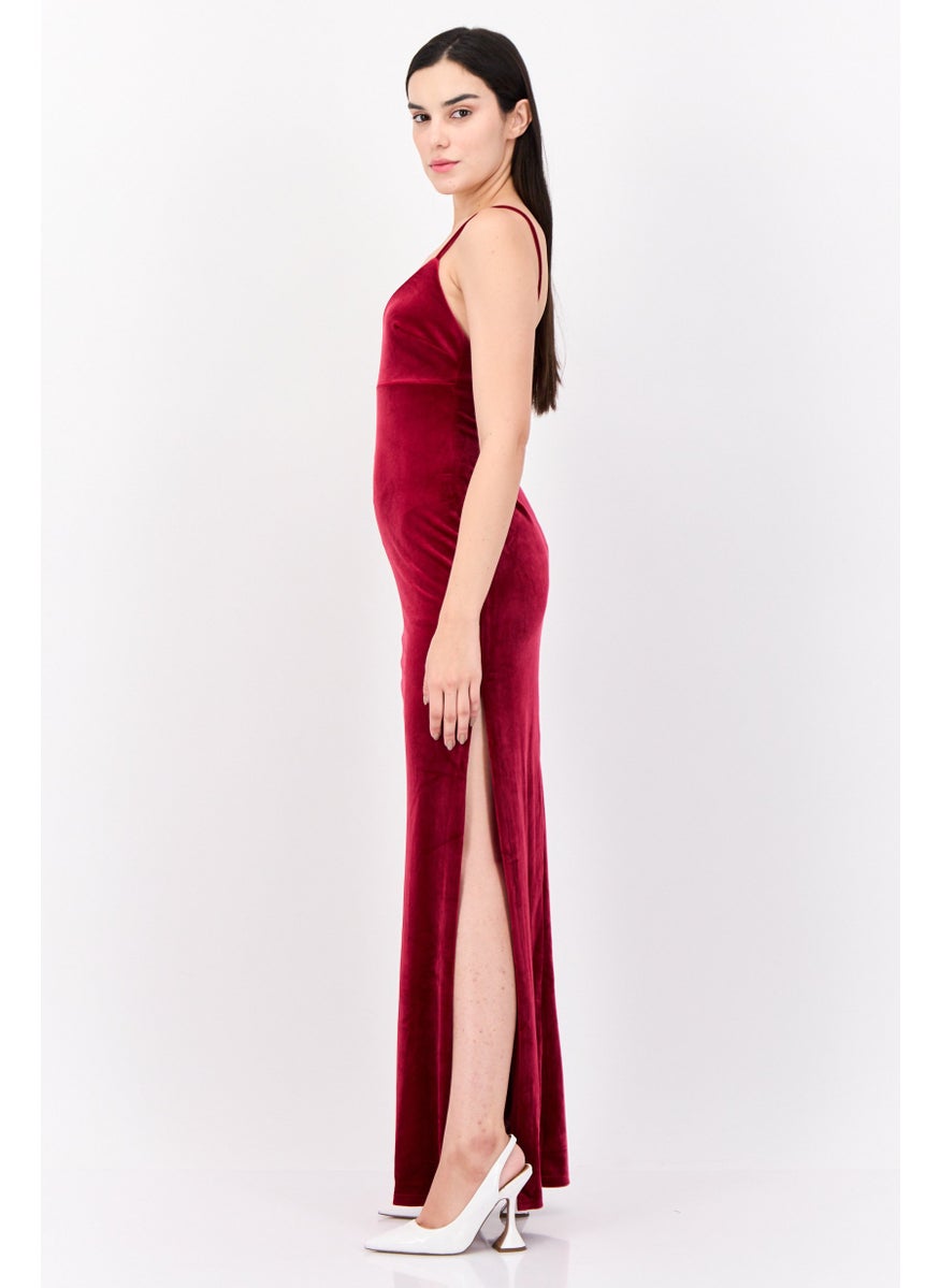 Lulus Women Velvet Maxi Dress, Burgundy  - Image 3