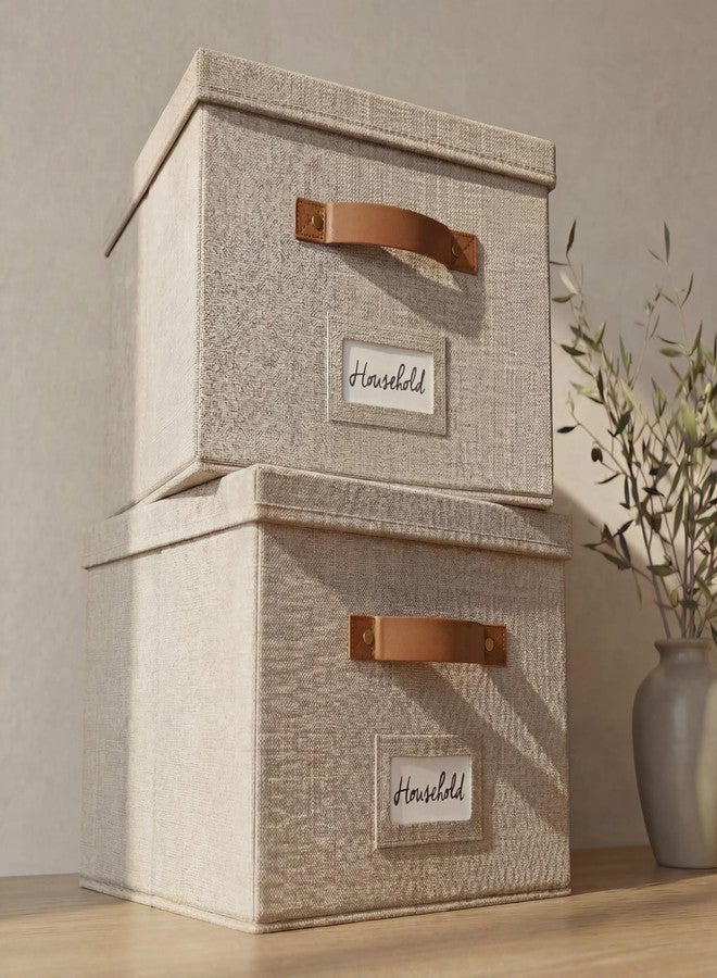 ZICOTO Decorative File Organizer Box Set of 2 - Collapsible Linen Filing Cabinets with Handles Are Perfect to Store All Your Documents & Hanging File Folders - Portable Easy Slide Office Crates with Lid - Image 1