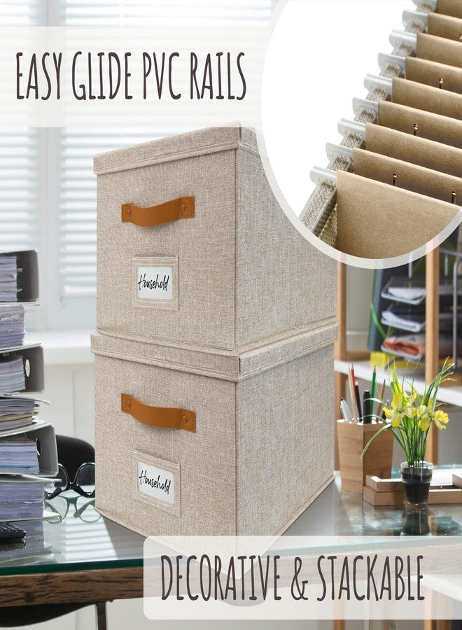 ZICOTO Decorative File Organizer Box Set of 2 - Collapsible Linen Filing Cabinets with Handles Are Perfect to Store All Your Documents & Hanging File Folders - Portable Easy Slide Office Crates with Lid - Image 4