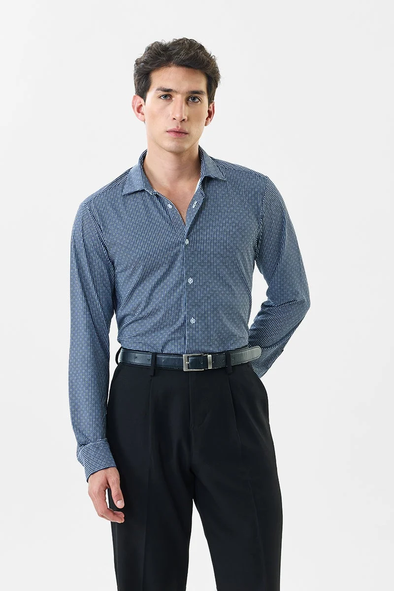 سنيتش Ink Blue Striped Long Sleeve Slim Fit Shirt