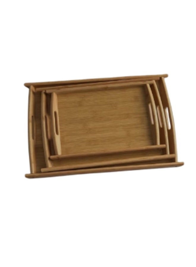 طقم صواني خشب طبيعي 3 قطع بمقاسات متنوعة – تصميم أنيق بقاعدة متينة – لمسة ديكور راقية للتقديم T - Image 1