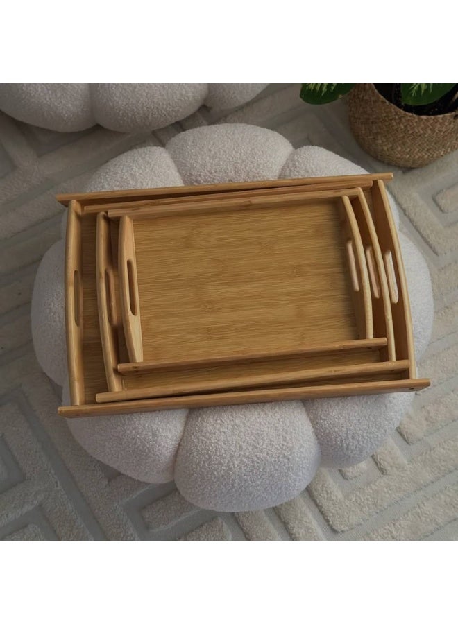 طقم صواني خشب طبيعي 3 قطع بمقاسات متنوعة – تصميم أنيق بقاعدة متينة – لمسة ديكور راقية للتقديم T - Image 5