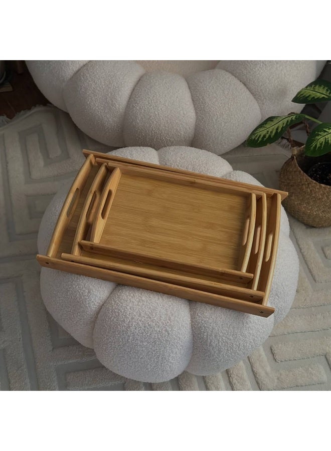 طقم صواني خشب طبيعي 3 قطع بمقاسات متنوعة – تصميم أنيق بقاعدة متينة – لمسة ديكور راقية للتقديم T - Image 4