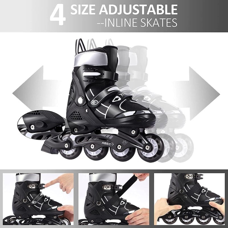 TEKCOOL 4 Wheels Adjustable Inline Skates Skating Shoes for Boys Kids Girls Skating Shoe Adjustable Roller Blades PU Strong Wheels Aluminium with LED Flash Light on Wheels - Image 5