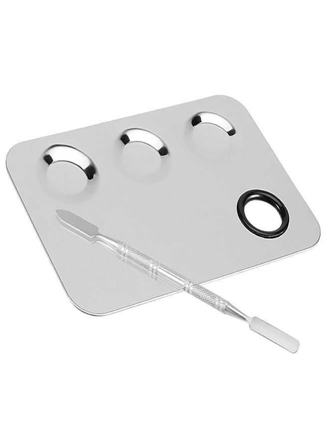 JAPCHET 8 PCS Mixing Makeup Palettes, 3-Well Makeup Palette Mixer Tray, Stainless Steel Cosmetic Palette with 8 PCS Spatula Tool, Multipurpose Makeup Applicators for Nail-Art, Cosmetic, Pigment - Image 5