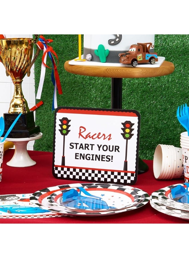 WERNNSAI Checkered Racing Party Decorations - 10PCS Funny Race Car Signs for Boys Paper Road Route Traffic Directions Cutout Signs Party Supplies - Image 2