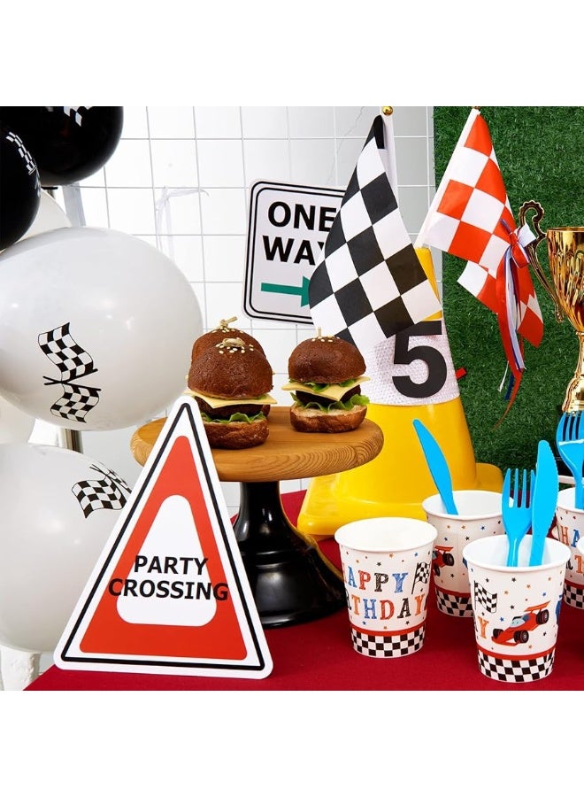 WERNNSAI Checkered Racing Party Decorations - 10PCS Funny Race Car Signs for Boys Paper Road Route Traffic Directions Cutout Signs Party Supplies - Image 4