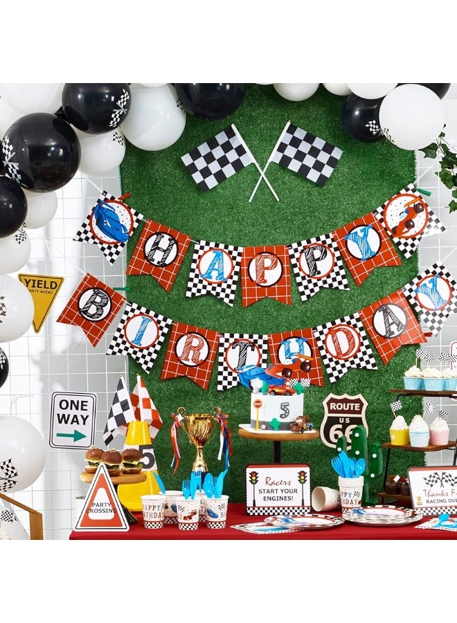 WERNNSAI Checkered Racing Party Decorations - 10PCS Funny Race Car Signs for Boys Paper Road Route Traffic Directions Cutout Signs Party Supplies - Image 5