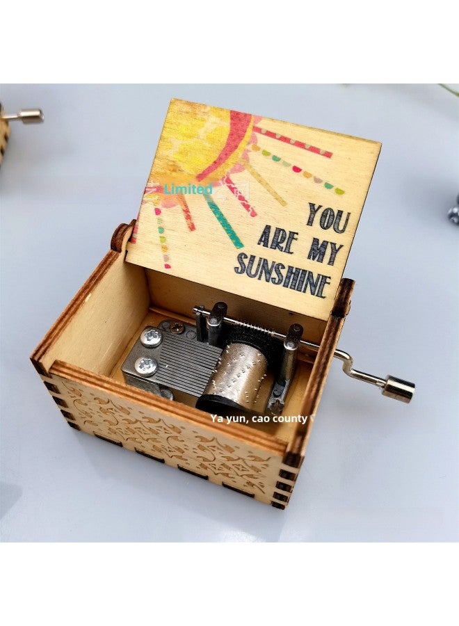 Classical Carved Wooden Hand-cranked Music Box You Are My Sunshine Eight-tone Music Box Customizable-Color:MOM Gave Her Daughter (white Skirt Holding Flowers)  - Image 5