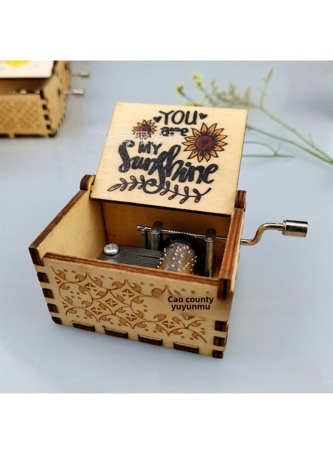 Classical Carved Wooden Hand-cranked Music Box You Are My Sunshine Eight-tone Music Box Customizable-Color:MOM Gave Her Daughter (white Skirt Holding Flowers)  - Image 3