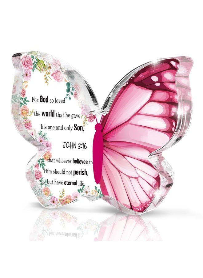 SHLINCO Bible Verse Proverbs 3:16 Sign - Christian Gifts for Women - Butterfly Acrylic Sign Prayer Room Decor - Desk Decor for Home Office Table Shelf Decorations - Image 1