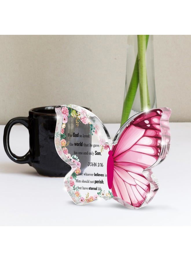 SHLINCO Bible Verse Proverbs 3:16 Sign - Christian Gifts for Women - Butterfly Acrylic Sign Prayer Room Decor - Desk Decor for Home Office Table Shelf Decorations - Image 3