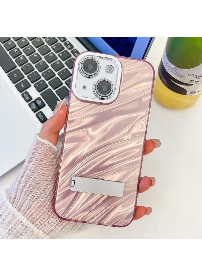 S-TOP Case For iPhone 13 Plating Glitter Texture Fold Holder TPU Phone Case with Lens Film - Image 1