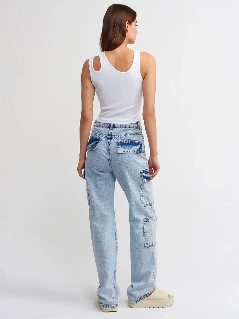 ديلفين Dilvin High-Waist Wide-Leg Cargo Jeans