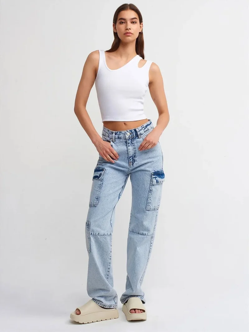 ديلفين Dilvin High-Waist Wide-Leg Cargo Jeans