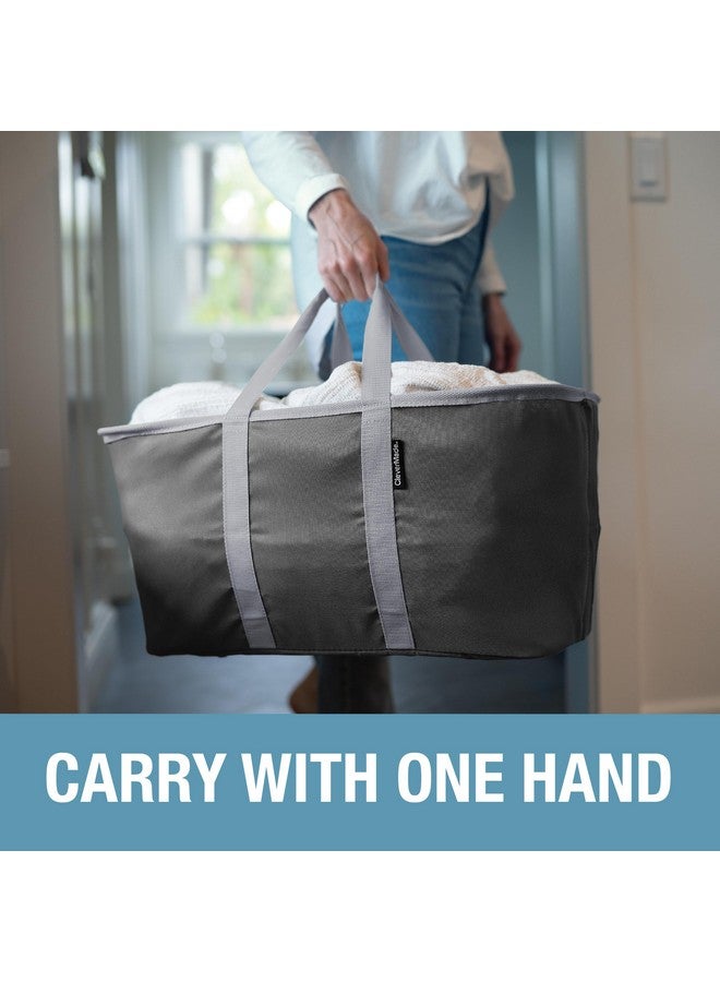 Clevermade CleverMade Collapsible Laundry Tote - Denim Charcoal 2-Pack 50L - Foldable Storage Organization Container for Clothes Laundry Room Storage Solution  - Image 3