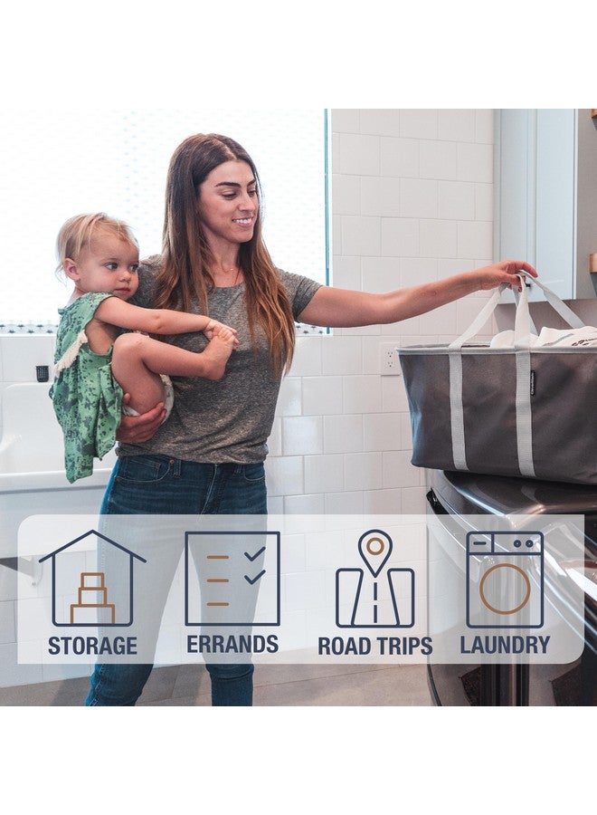 Clevermade CleverMade Collapsible Laundry Tote - Denim Charcoal 2-Pack 50L - Foldable Storage Organization Container for Clothes Laundry Room Storage Solution  - Image 2