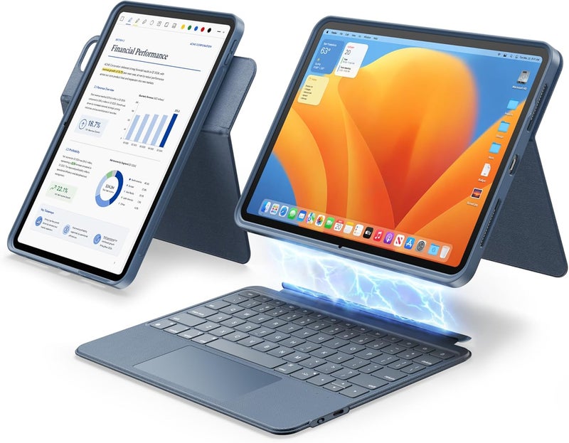HOU for iPad Air 11 Case with Keyboard (M3 2025, M2 2024) Detachable Rotatable Magnetic Full Protection Case, Backlight, Touchpad, Elastic Pen Holder for iPad Pro 11 (4th-1st) & Air (5/4th)–Blue - Image 1