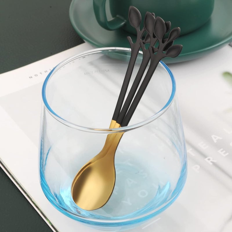 AnSaw Small Coffee Spoon Holder Set,Black Swan Base With 10 Pcs Black & Gold Demitasse Espresso Spoons Set,4.7" Mini Leaf Dessert Spoon,Stainless Steel Tea Spoons - Image 5