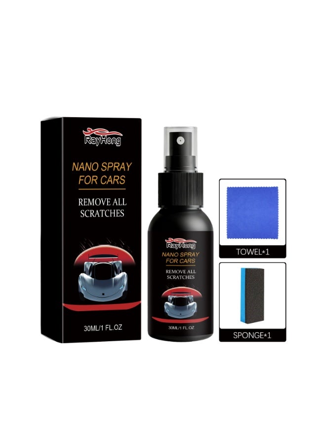 RAYHONG Car Nano Scratch Removal Spray, Quick Repair Polish for Car Paint Scratches, 30ml with Sponge & Towel, Long-Lasting Protection - Image 1