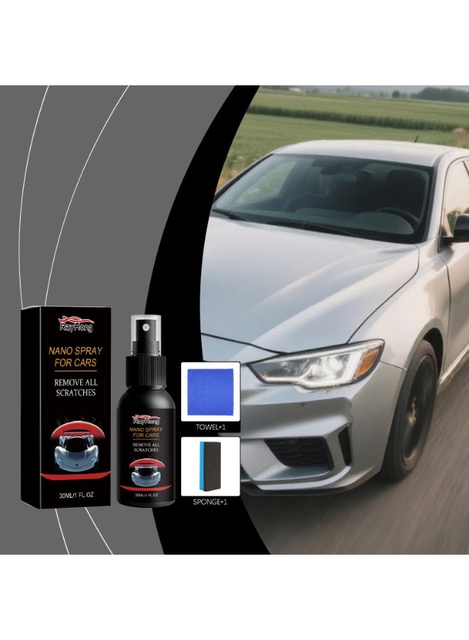 RAYHONG Car Nano Scratch Removal Spray, Quick Repair Polish for Car Paint Scratches, 30ml with Sponge & Towel, Long-Lasting Protection - Image 2
