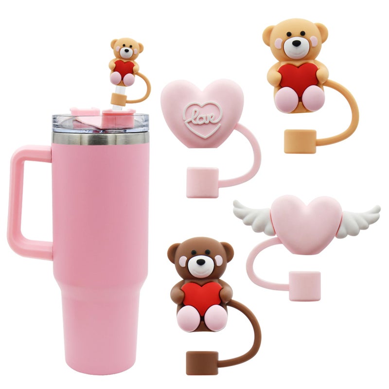 Meitesti Straw Cover Cap for Stanley Cup, Heart-shaped Straw Topper Compatible with 30&40 Oz Tumbler with Handle,10mm 0.4in StrawTips Lids Lover Couple Fun Gifts - Image 1