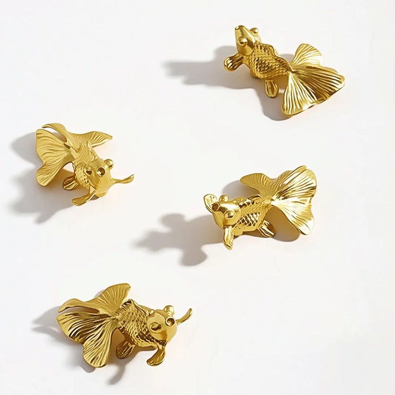 4 Elegant Goldfish Drawer Pulls Retro Cabinet Door Handles Cute Drawer Handles Zinc Alloy Corrosion Resistant Kitchen Wardrobe Dressing Table Bathroom Universal Light Luxury Versatile Handles Easy To Install Golden - Image 1