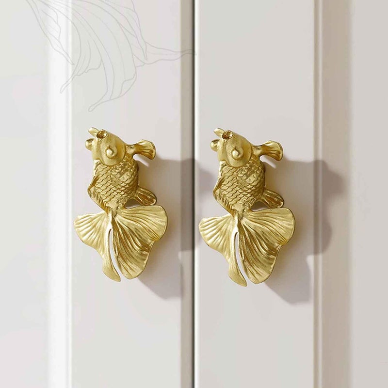 4 Elegant Goldfish Drawer Pulls Retro Cabinet Door Handles Cute Drawer Handles Zinc Alloy Corrosion Resistant Kitchen Wardrobe Dressing Table Bathroom Universal Light Luxury Versatile Handles Easy To Install Golden - Image 4