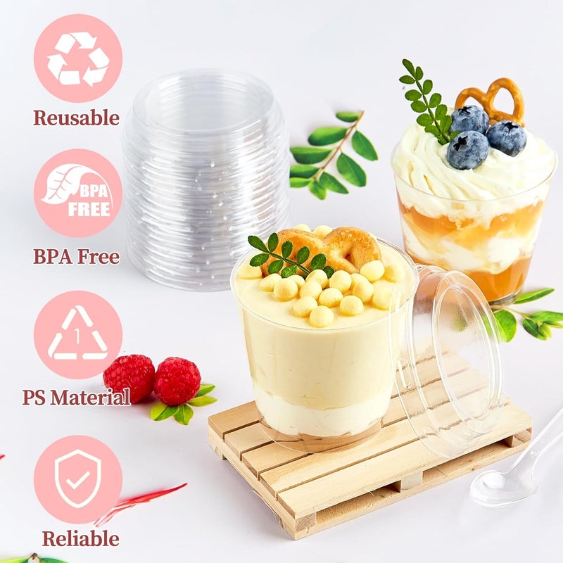 TOFLEN 6 oz Mini Dessert Cups with Lids and Spoons 150 Pcs  Serves 50  Small Plastic Cake Cups Round Party Serving Cups for Parfait Appetizers Mousse Dessert Shot Glasses - Image 3