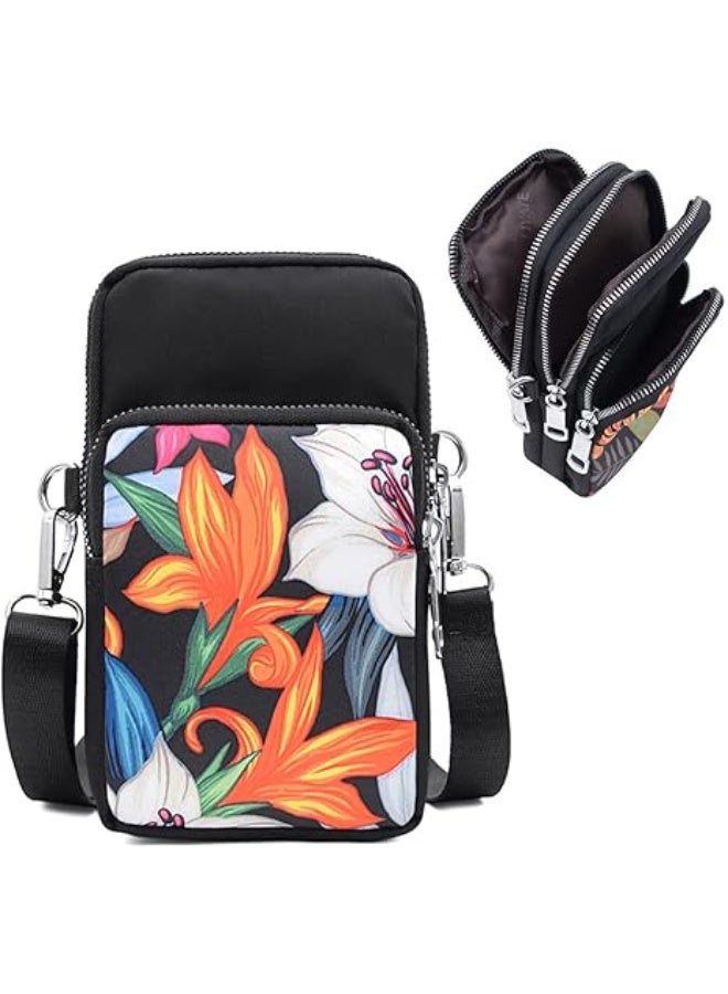 Gocokia Women Girls Ladies Crossbody Phone Bags Wallet Cellphone Purse Small Shoulder Bag Wristlet Handbags Travel Passport Neck Pouch Bag- Lily Flower - Image 1