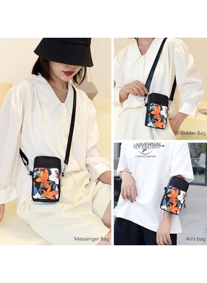 Gocokia Women Girls Ladies Crossbody Phone Bags Wallet Cellphone Purse Small Shoulder Bag Wristlet Handbags Travel Passport Neck Pouch Bag- Lily Flower - Image 5