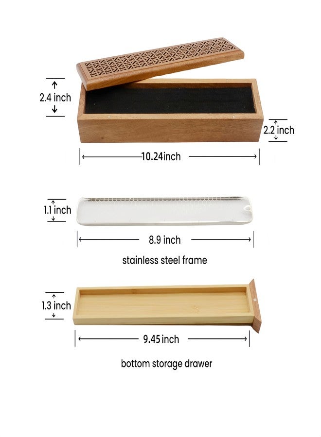 Moocervi Incense Holder Burner,Coffin Incense Storage Box Holder for Sticks, Wooden Incense-Stick Holder & Ash Catcher for Meditation/Yoga Room/Bedroom/studyroom/Office (Incense Holder with Storage) - Image 3