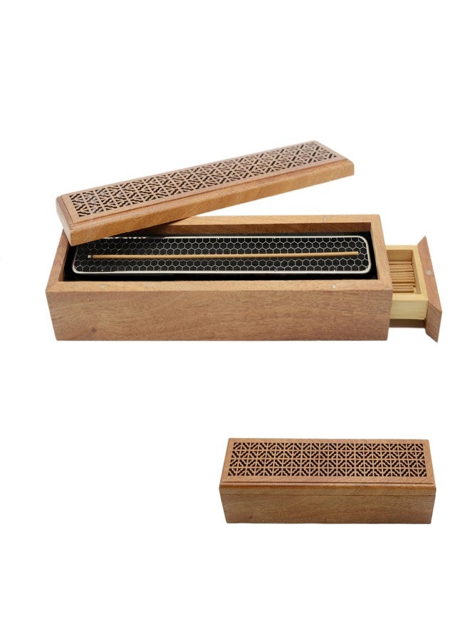 Moocervi Incense Holder Burner,Coffin Incense Storage Box Holder for Sticks, Wooden Incense-Stick Holder & Ash Catcher for Meditation/Yoga Room/Bedroom/studyroom/Office (Incense Holder with Storage) - Image 1