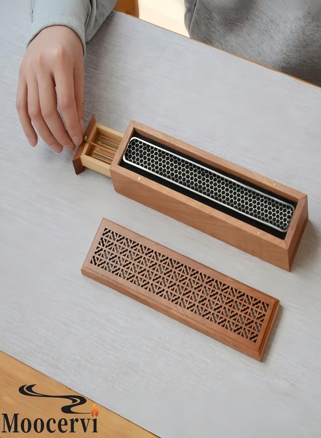 Moocervi Incense Holder Burner,Coffin Incense Storage Box Holder for Sticks, Wooden Incense-Stick Holder & Ash Catcher for Meditation/Yoga Room/Bedroom/studyroom/Office (Incense Holder with Storage) - Image 2