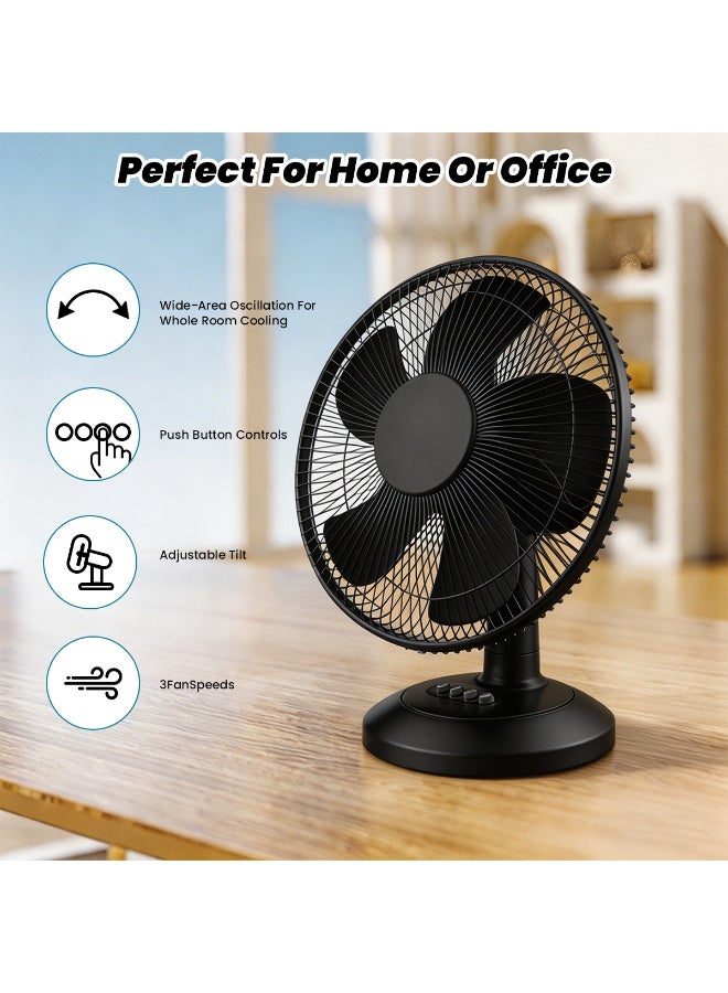 GGEROU Table Fan with Adjustable Tilt Wide Area Oscillation 16 inch Quiet Air Circulator Fan for Bedroom 3 Speed Desktop Fan for Home Office, Push Button Controls, Black - Image 2
