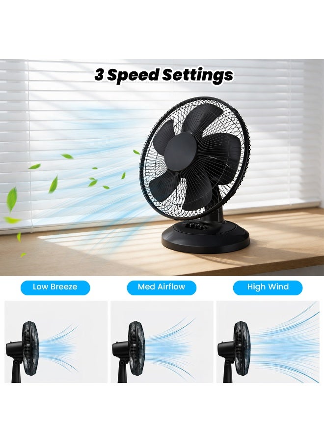 GGEROU Table Fan with Adjustable Tilt Wide Area Oscillation 16 inch Quiet Air Circulator Fan for Bedroom 3 Speed Desktop Fan for Home Office, Push Button Controls, Black - Image 5
