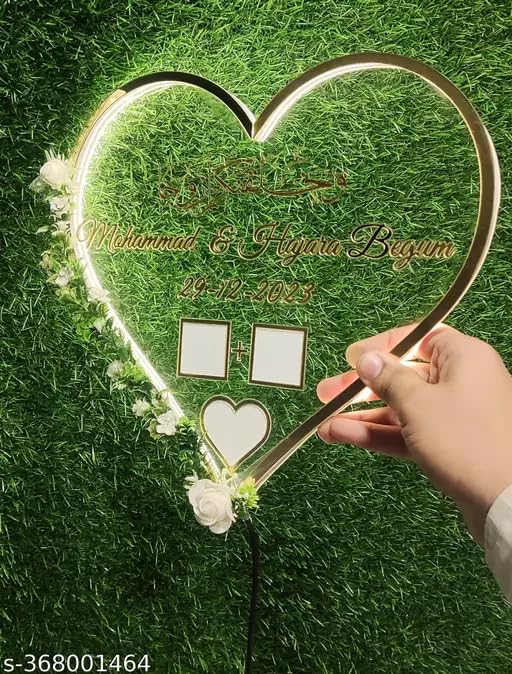Custom Inventoo Couple Thumb Impression Gift Wedding Thumb Print Finger Print Gift Personalized Text Golden Metal Design Heart Shape with ligth and adopter and flower decoration With name - Image 1