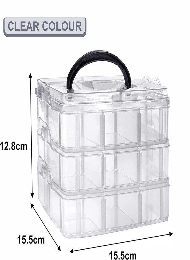 FINWARE Plastic 3-Layer 18-Grid Adjustable Jewelery Organizer | Multipurpose Storage Box Cosmetics Make Up Jewellery Vanity Box Case with Removable Dividers Vanity Box (1, WHITE) - Image 2