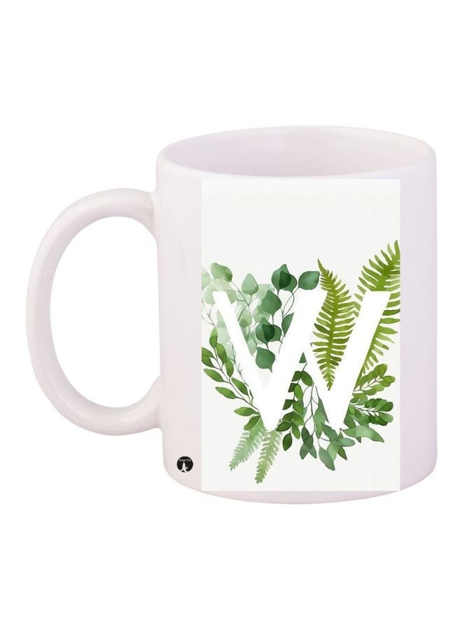 RYN Letter W With Leaf Printed Coffee Mug White/Green 11ounce